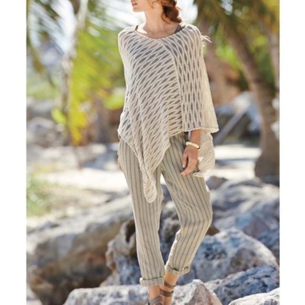 Peruvian Connection Prescott Beige Pinstripe High Rise Linen Pants Size 2